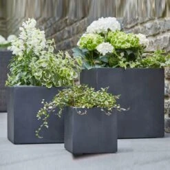 3er Set Pflanztröge Aus Polystone - Eckig - Schwarz - Enam