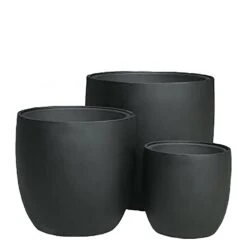 3er Set Runde Pflanzgefäße Mit Einsatz - Polystone - Schwarz - Anane