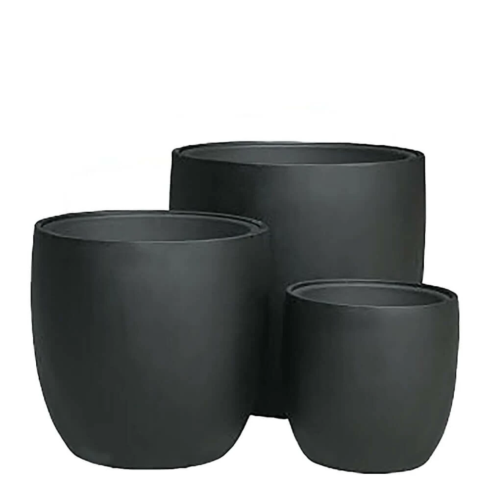 3er Set Runde Pflanzgefäße Mit Einsatz - Polystone - Schwarz - Anane 3 3er Set Runde Pflanzgefäße Mit Einsatz - Polystone - Schwarz - Anane