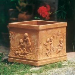 Antiker Terrakotta Pflanzkübel Mit Putten - Ubertini