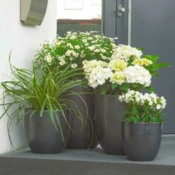 Blumenkübel 4er Set Aus Keramik - Anthrazit Matt - Karagemi