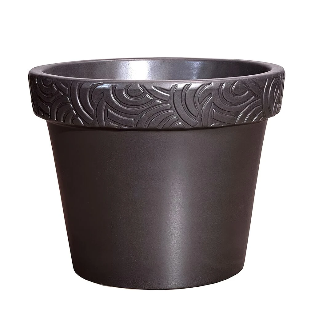 Blumenkübel Für Draußen Aus Steinzeug - Mit Verzierung - Anthrazit - Rund - Inka Nubes Niger 3 Blumenkübel Für Draußen Aus Steinzeug - Mit Verzierung - Anthrazit - Rund - Inka Nubes Niger