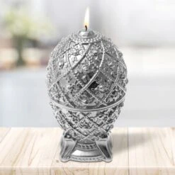 Dekoratives Schmuck-Ei Aus Wachs - Silberne Kerze - Vegan - Nesken