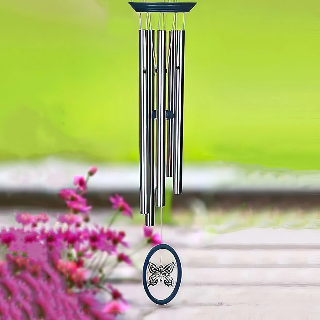 Großes Klangspiel Mit Silbernen Röhren & Eschenholz - Schmetterlingmotiv - Wind Fantasy Butterfly 3 Großes Klangspiel Mit Silbernen Röhren & Eschenholz - Schmetterlingmotiv - Wind Fantasy Butterfly