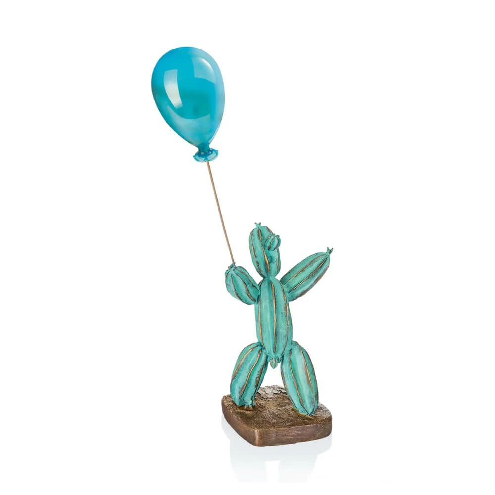 Grüne Bronze Kunstfigur Mit Luftballon - Limitiert - Kaktusmann 3 Grüne Bronze Kunstfigur Mit Luftballon - Limitiert - Kaktusmann