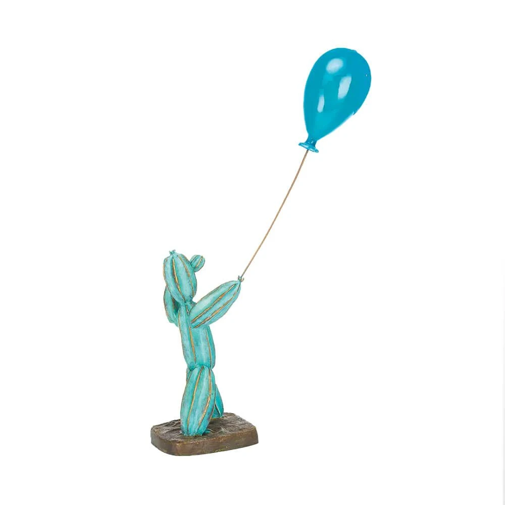 Grüne Bronze Kunstfigur Mit Luftballon - Limitiert - Kaktusmann 4 Grüne Bronze Kunstfigur Mit Luftballon - Limitiert - Kaktusmann – Bild 2