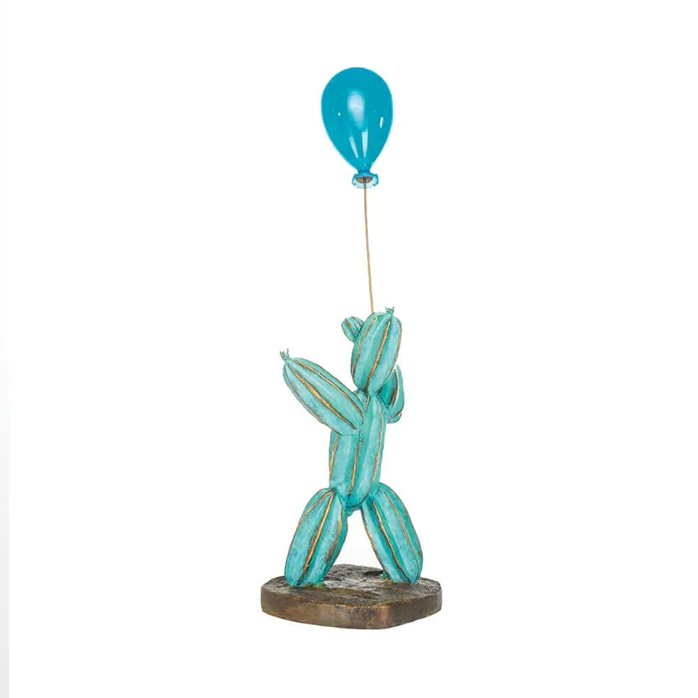 Grüne Bronze Kunstfigur Mit Luftballon - Limitiert - Kaktusmann 5 Grüne Bronze Kunstfigur Mit Luftballon - Limitiert - Kaktusmann – Bild 3