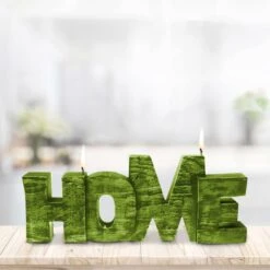 Grüne Dekokerze - Home Schild- Groß & Vegan - Home Light -Günstiges Laub Tanz Geschäft gruene dekokerze home schild gross vegan home light4