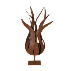 Kleine Feuerblume Mit Platte - Rost Metall Deko - Feuerblume