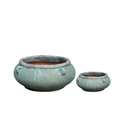 Outdoor Pflanzgefäß 2er Set - Antikes Design - Grün - Savoca