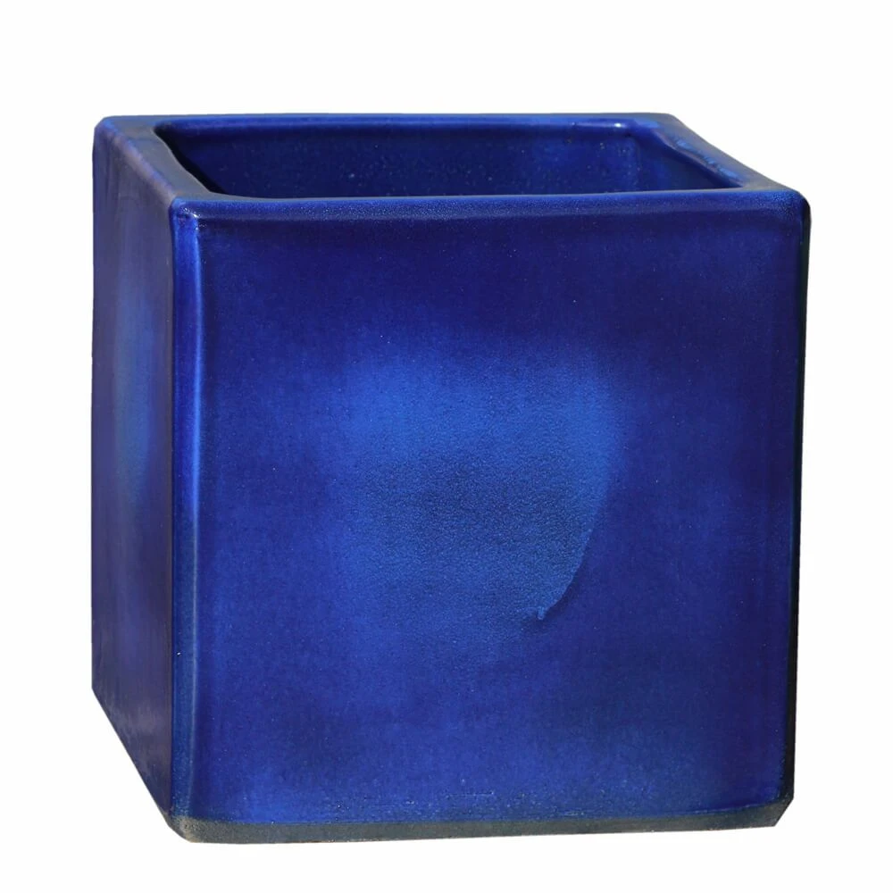 Quadratischer Blumenkübel Für Draußen - Steinzeug Blau - Macula Azur 3 Quadratischer Blumenkübel Für Draußen - Steinzeug Blau - Macula Azur