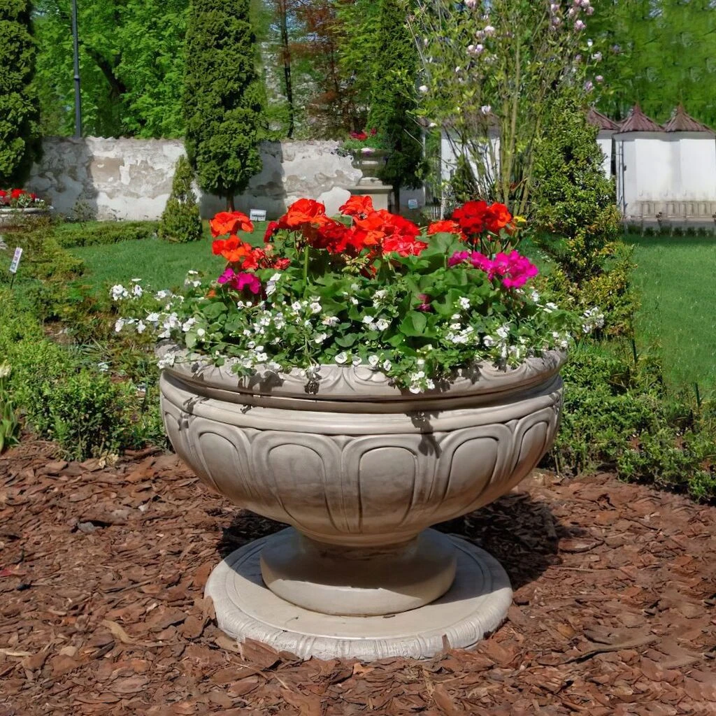 Schlichte Pflanzschale Aus Steinguss - Rund - Idalia 3 Schlichte Pflanzschale Aus Steinguss - Rund - Idalia